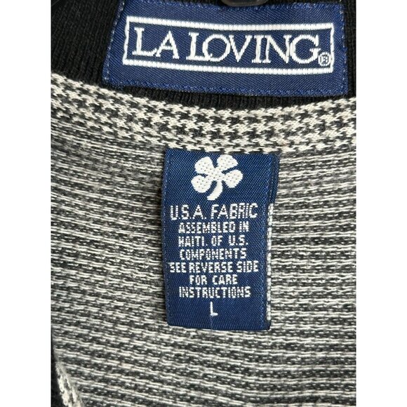 La Loving Marines Embroidered Polo Shirt    Houndstooth Pattern Blue White Sz L - Picture 5 of 6